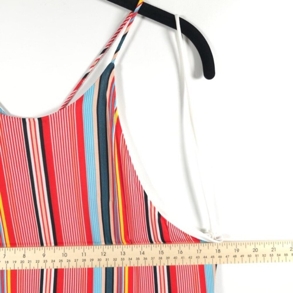 NWT Alice + Olivia Kalia Red Multicolor‎ Striped Halter Tieback Mini Dress LARGE - Picture 9 of 16